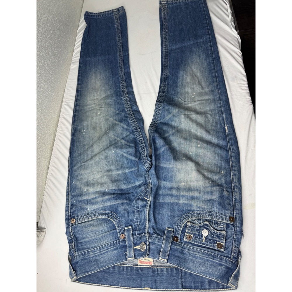 True Religion 28 Straight Leg Jeans Medium Wash Paint Splatter Made in USA